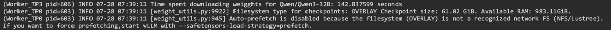 vLLM weight-download log for the MatrixHub cache-hit run
