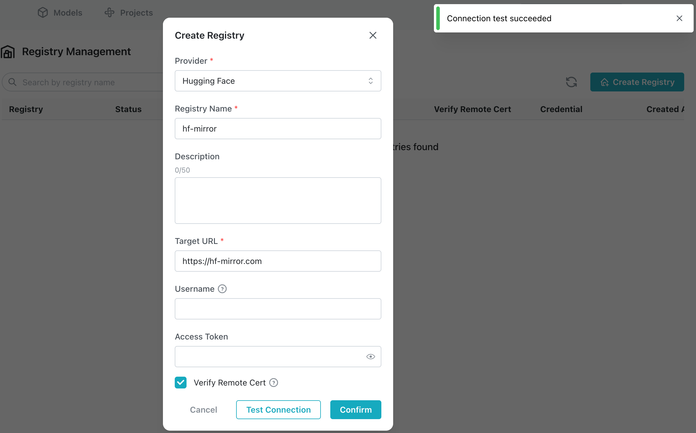 Configure and test the Hugging Face target registry