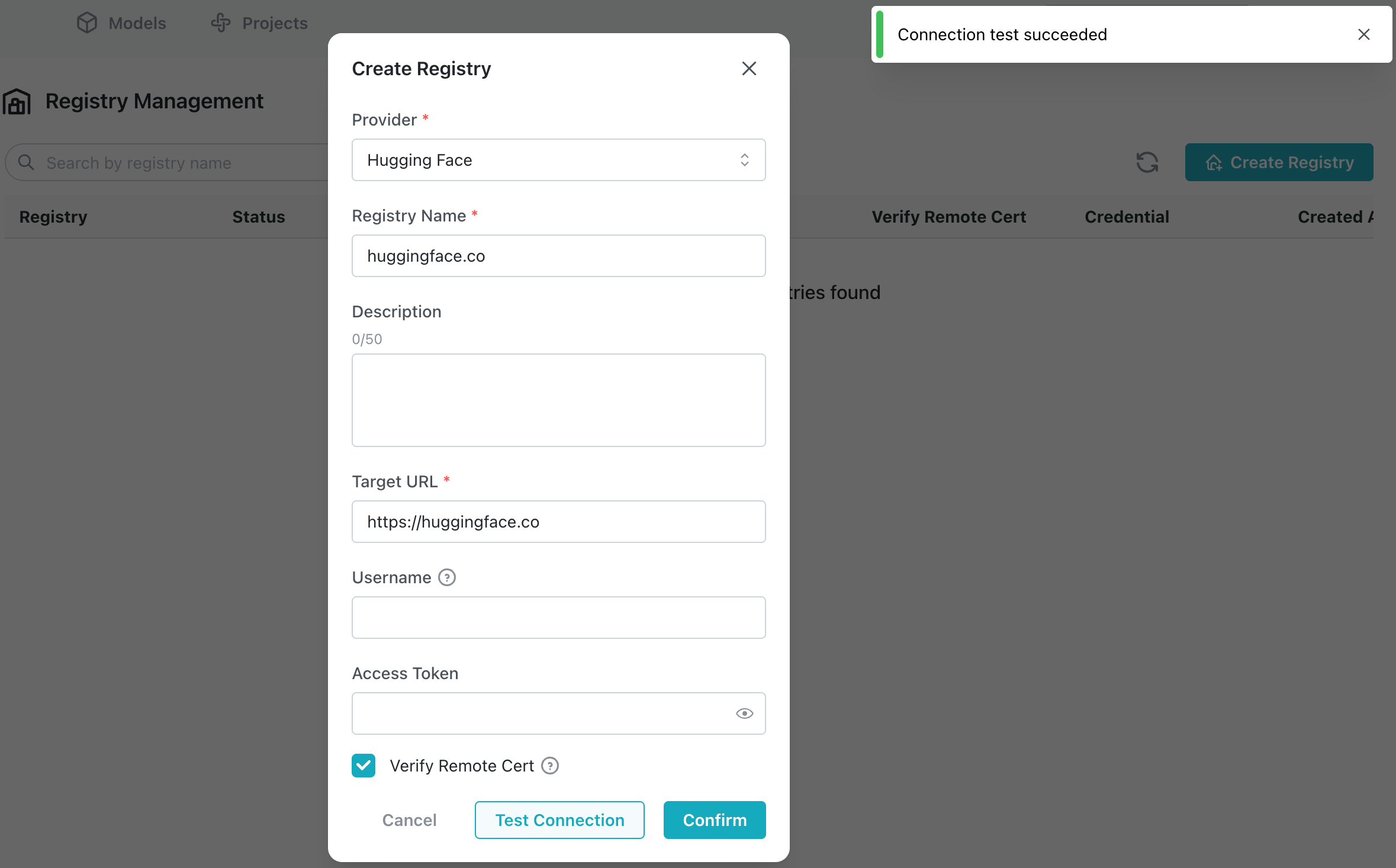 Create a target registry from Registry Management