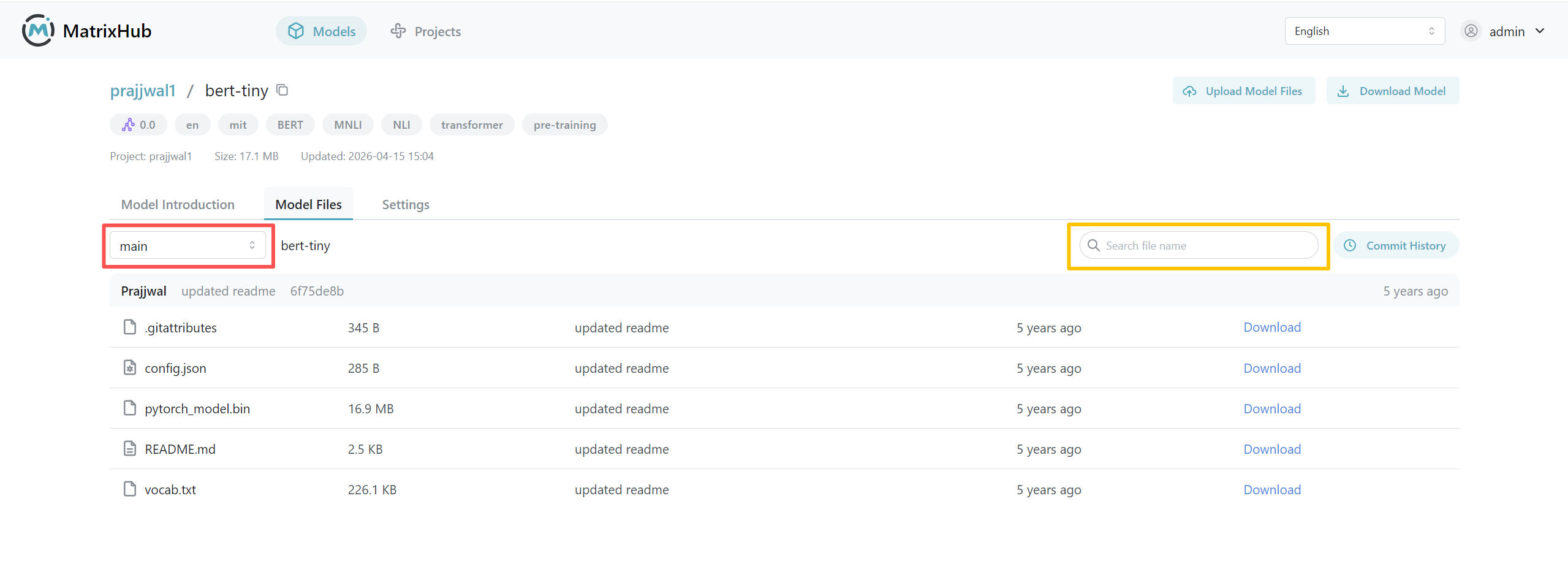 Model Files Interface