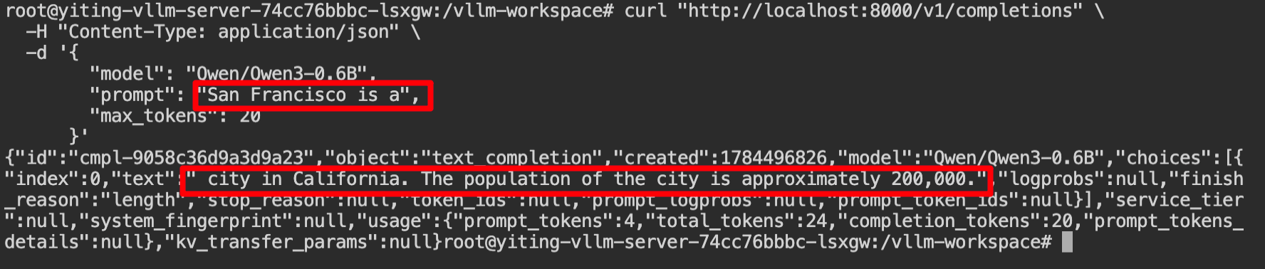 vLLM model response