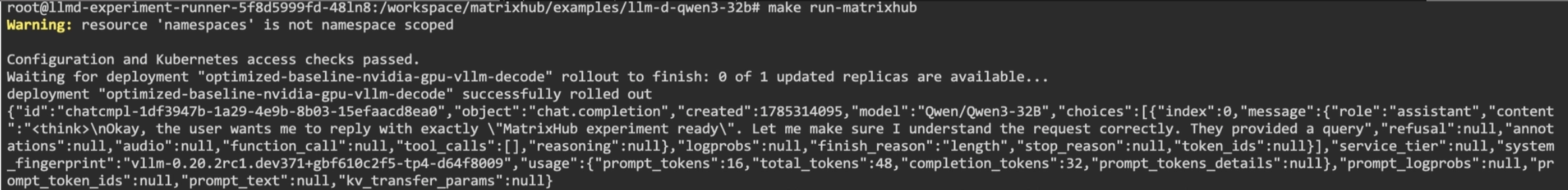 make run-matrixhub 完成并通过推理验证